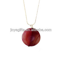 Wholesale round red natural slice agate pendant with silver chain necklace